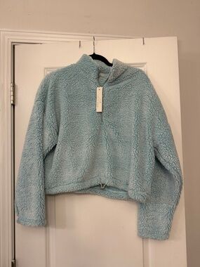 Light Blue Sherpa Half-Zip Pullover